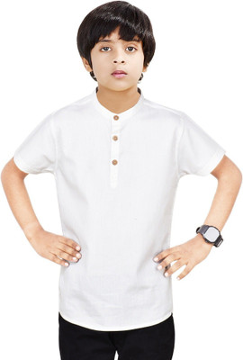 NirvaanaTrends Boys Solid Straight Kurta(White)