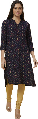 Globus Women Printed Straight Kurta(Blue)