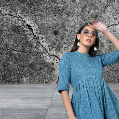 Houseofcommonv Women Printed A-line Kurta(Blue)