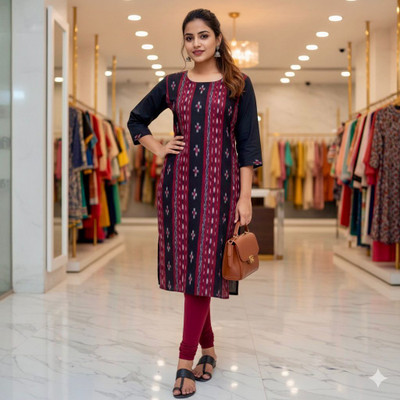 SHREELAXMI collection Women Printed A-line Kurta(Black)