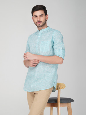 Vastraa Fusion Men Self Design Straight Kurta(Light Green)