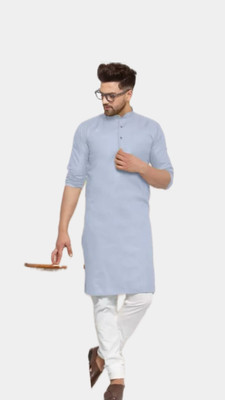 HouseOfCommon Men Solid A-line Kurta(Grey)