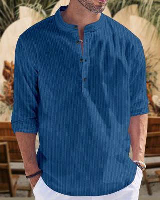 SPOQUE Men Solid Straight Kurta(Blue)
