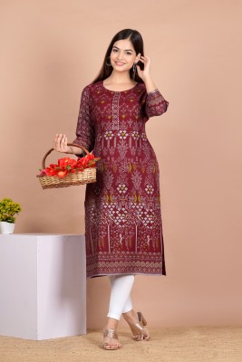 MM Women Printed Straight Kurta(Maroon)