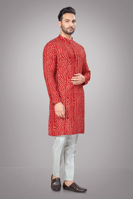 JUGG JUGG JEEYO Men Printed Straight Kurta(Red)