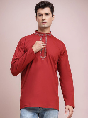 Moda Rapido Men Solid Straight Kurta(Red)
