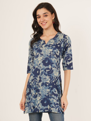 Ethic Glance Women Printed A-line Kurta(Blue)