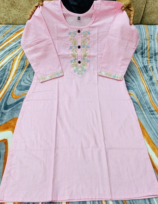 JashnNora Women Embroidered Straight Kurta(Pink)