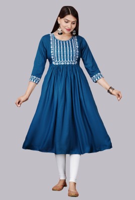 RAQUIV Women Embroidered Anarkali Kurta(Light Blue)