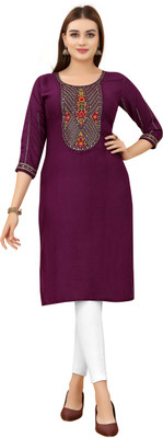 Arozi Women Embroidered Straight Kurta(Purple)