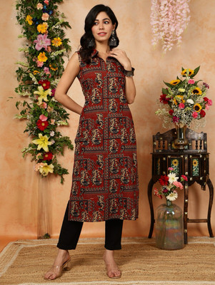 harshwal clothing Women Printed A-line Kurta(Maroon)