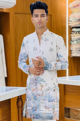 DIAMOND CLUSTER Men Printed Straight Kurta(Multicolor)