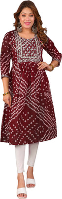Parth f Women Bandhani A-line Kurta(Maroon)
