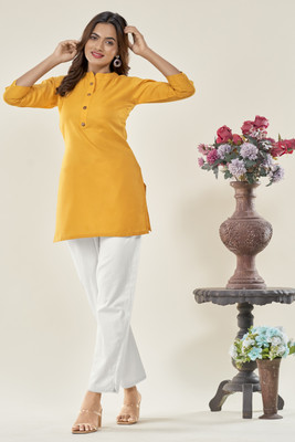 Glomee Women Solid Straight Kurta(Yellow)