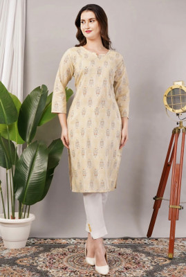 FASHIONIVA Women Printed Straight Kurta(Yellow)