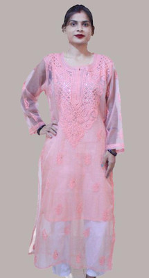 shubhparidhaan Women Embroidered Straight Kurta(Pink)