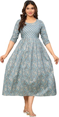 Krishna Creations Women Solid Gown Kurta(Light Blue)