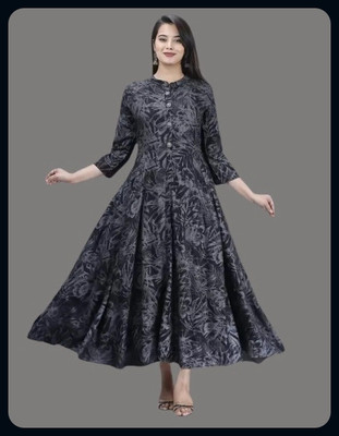 RACHNA FASHION Women Printed Flared Kurta(Black)