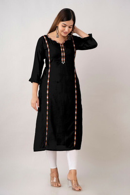 Kapadia Women Geometric Print Straight Kurta(Black)