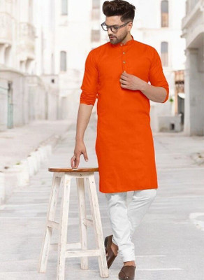 Rashmi Genz Men Printed Straight Kurta(Orange)