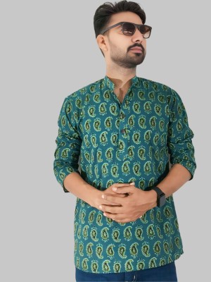 LADSLOOM Men Striped A-line Kurta(Green)