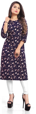 zindora Women Printed Straight Kurta(Dark Blue)