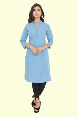 SK Creation Women Solid Straight Kurta(Dark Blue)
