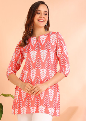 New Ethnic 4 You Women Printed Tunic Kurta(Pink)