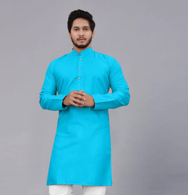 seawind Men Self Design Straight Kurta(Light Blue)