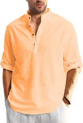 FireFish Men Solid A-line Kurta(Orange)