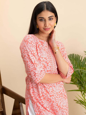 MARKHYA WALA Women Printed Straight Kurta(Pink)