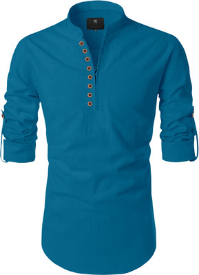 Nofilter Men Solid Straight Kurta(Blue)