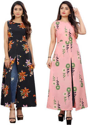 tanvi creation Women Floral Print Frontslit Kurta(Pink)