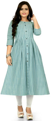 Sunandan Women Striped A-line Kurta(Blue)