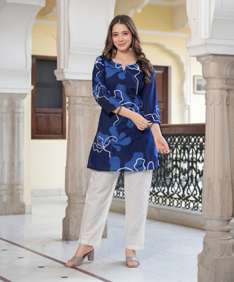 SIYAFABKURTI Women Printed A-line Kurta(Dark Blue)
