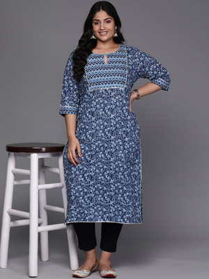 EXTRA LOVE BY LIBAS Women Printed Straight Kurta(Blue)