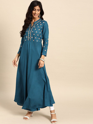 all about you Women Printed A-line Kurta(Blue)