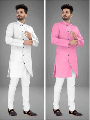 CRYSTALREVENUE Men Solid Trail Cut Kurta(Multicolor)