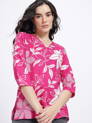 Anouk Rustic Women Printed Straight Kurta(Pink)