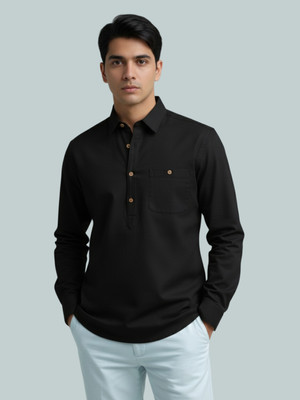 Apektra Men Solid A-line Kurta(Black)