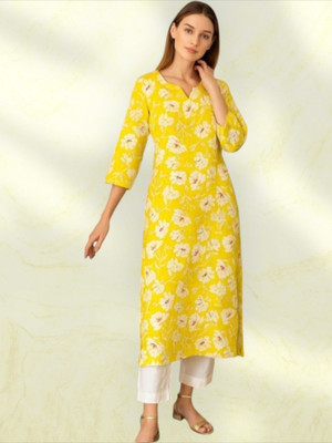 HouseOfCommon Women Self Design A-line Kurta(Yellow)