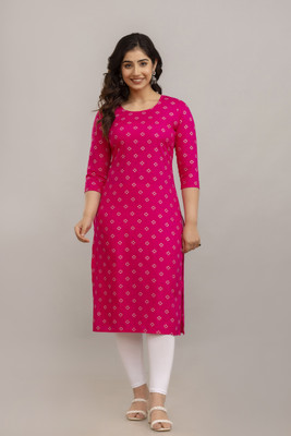 Vnyashri Women Printed Straight Kurta(Pink)