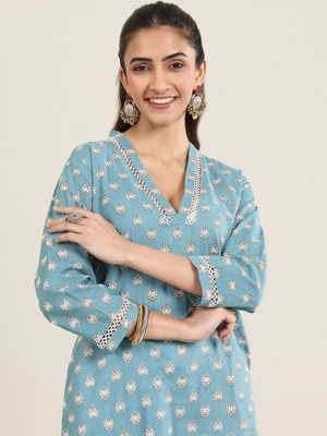 BKApparels Women Printed Straight Kurta(Blue)