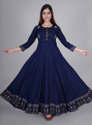 Ankita Fashion Collection Women Fit and Flare Dark Blue Maxi/Full Length Dress