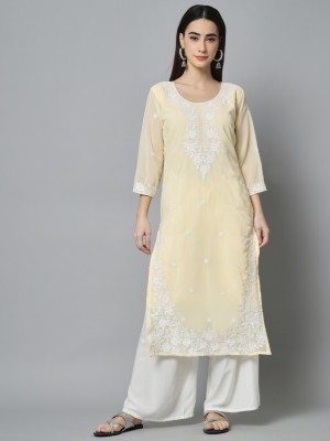 vairagee Women Embroidered A-line Kurta(Yellow)