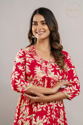 DIPANI Women Printed Anarkali Kurta(Pink)