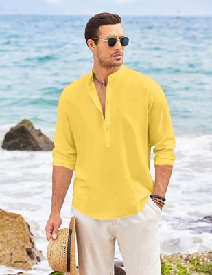 ROYAL SCOUT Men Solid Pathani Kurta(Yellow)
