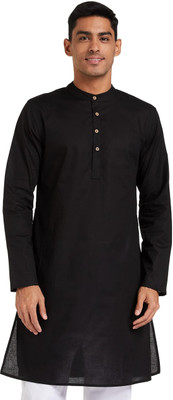 ALMORA Men Solid A-line Kurta(Black)
