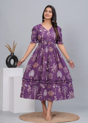 BST TEXTILES Women Floral Print Anarkali Kurta(Purple)