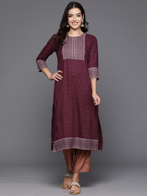 Indo Era Women Embellished Straight Kurta(Maroon, White)